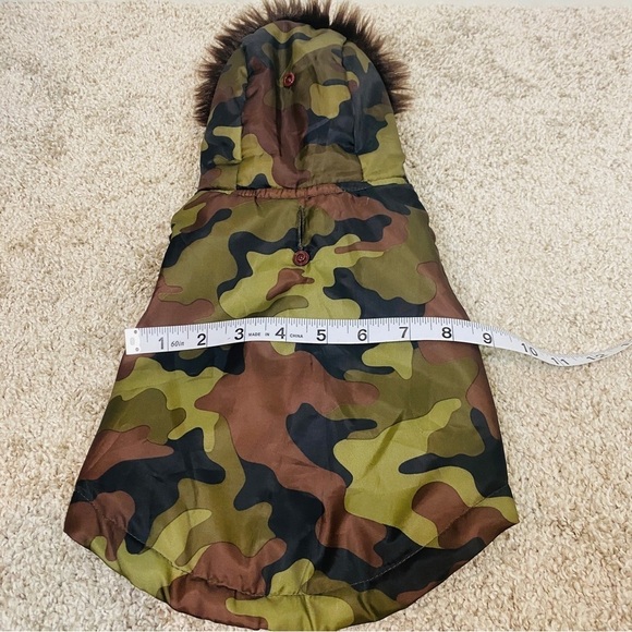 Simply Dog Camo Dog Coat Jacket Faux Fur Hood Trim - Picture 6 of 14